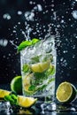 Refreshing Mojito Cocktail with Splashing Lime and Mint Royalty Free Stock Photo