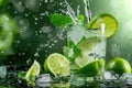 Refreshing Mojito Cocktail with Splashing Lime and Mint Royalty Free Stock Photo