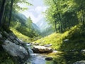 A refreshing mountain stream valley Royalty Free Stock Photo