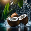 Fresh coconuts in fresh water - ai generated image Royalty Free Stock Photo