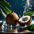 Fresh coconuts in fresh water - ai generated image Royalty Free Stock Photo