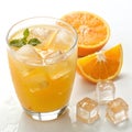 Refreshing Orange Juice with Ice isolated on white background Royalty Free Stock Photo