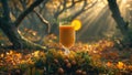 Autumnal Orange Juice Smoothie in Forest Royalty Free Stock Photo
