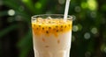 Refreshing Passion Fruit Milk Drink with Ice Royalty Free Stock Photo