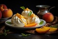 Refreshing Peach meringue fruits. Generate Ai Royalty Free Stock Photo