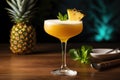 A refreshing pineapple cocktail served in a glass with an appealing garnish, A refreshing tropical cocktail with a slice of