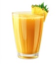 Refreshing pineapple juice in glass with pineapple garnish on white background Royalty Free Stock Photo