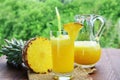 Refreshing pineapple mocktail drink in glass and pitcher Royalty Free Stock Photo