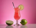 Refreshing Pink Drink with a lime slice on top