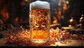 A refreshing pint of cold beer in a frothy glass generated by AI