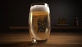 A refreshing pint of frothy beer in a transparent glass generated by AI