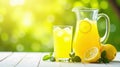 Refreshing pitcher of iced citrus beverage with lemons and mint on a sunny day. Generative AI Royalty Free Stock Photo