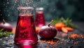 Refreshing pomegranate juice splash amidst fresh ingredients Royalty Free Stock Photo