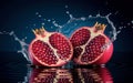 Pomegranate exploding with vibrant seeds captured in mid-air during a dynamic culinary demonstration Royalty Free Stock Photo