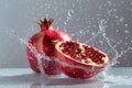 Pomegranate exploding with vibrant seeds captured in mid-air during a dynamic culinary demonstration Royalty Free Stock Photo