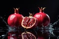 Pomegranate exploding with vibrant seeds captured in mid-air during a dynamic culinary demonstration Royalty Free Stock Photo