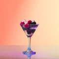 Refreshing raspberry and blackberry cocktail with ice