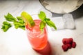 Refreshing raspberry cocktail with crushed ice, mint and lime