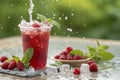 Refreshing Raspberry Drink with Mint in Summer Setting Royalty Free Stock Photo