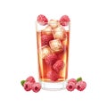 Refreshing Raspberry Iced Tea With Ice Cubes. Summer Beverage And Fruit Infusion. Isolated On Transparent Background Royalty Free Stock Photo