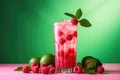 Refreshing Raspberry Lemonade with Limes and Raspberries Royalty Free Stock Photo