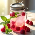 Refreshing Raspberry Lemonade in a Mason Jar with Fresh Berries sparkling image Royalty Free Stock Photo