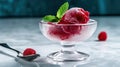 Refreshing Raspberry Sorbet Scoop Crystal Dessert Glass Generative AI