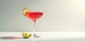 Refreshing red cocktail in coupe glass with lime garnish on white surface. Generative AI Royalty Free Stock Photo
