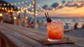 Refreshing Red Cocktail at Sunset Beach Bar Royalty Free Stock Photo