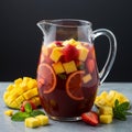 Refreshing Red Sangria with Mango and Strawberry Royalty Free Stock Photo