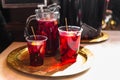 Refreshing red sangria or compote with fruits Royalty Free Stock Photo