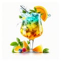 Refreshing sangria punch with fruits, blueberry, raspberry, orange and mint. Ice cold summer cocktail, detox water or Royalty Free Stock Photo