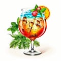 Refreshing sangria punch with fruits, cherry, orange and mint. Ice cold summer cocktail, infused detox water or lemonade Royalty Free Stock Photo