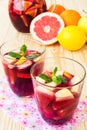 Refreshing sangria (punch) with fruits Royalty Free Stock Photo