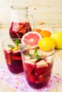 Refreshing sangria (punch) with fruits