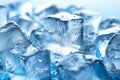 Refreshing scene, ice cubes and water drops on a blue background Royalty Free Stock Photo