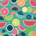 watermelon and kiwi slices on a light blue background