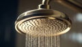 Refreshing shower head spraying clean, flowing water generated by AI