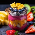 Refreshing smoothie with a variety of fruits and toppings