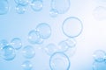 Refreshing of Soap Suds, Bubbles Water. Beautiful Transparent Blue Soap Bubbles Floating in The Air. Royalty Free Stock Photo