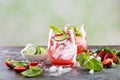 Refreshing spring or summer cocktails with strawberry and cucumber