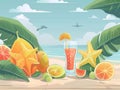 Refreshing starfruit flat design front view beach theme Royalty Free Stock Photo