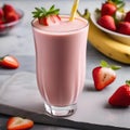 A refreshing strawberry banana smoothie with a strawberry and banana slice5