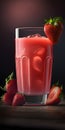 refreshing strawberry juice, very cold, iced juice, fruit juice, refreshing glass, red juice, generative ai