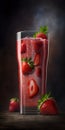 refreshing strawberry juice, very cold, iced juice, fruit juice, refreshing glass, red juice, generative ai