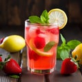 Refreshing strawberry lemonade in glass. Generative AI