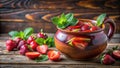 Refreshing strawberry mint pitcher drink on rustic wood. Generative AI Royalty Free Stock Photo