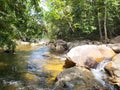 Refreshing stream of Jelawang river in Dabong, Kelantan, Malaysia. Royalty Free Stock Photo