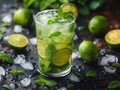 Refreshing summer alcoholic cocktail mojito with ice, fresh mint and lime