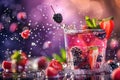 Refreshing Summer Berries Splashing in Water Glass Against Dark Background Royalty Free Stock Photo